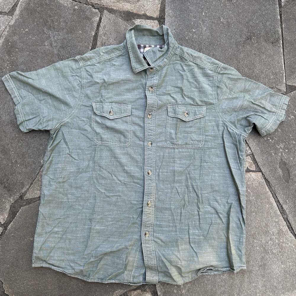Woolrich Button Up Shirt Mens XL Green Short Sleeve Casual Utility 100% Cotton